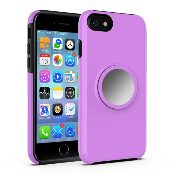 Wholesale iPhone 8 / 7 / 6S / 6 Glossy Pop Up Hybrid Case with Metal Plate (Purple)